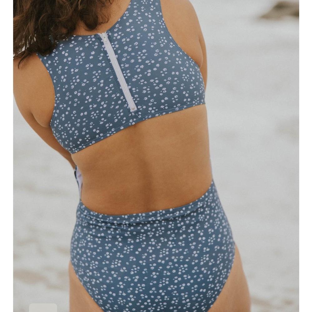 Blue Floral One-Piece Swimsuit - Classic Scoop Back - Picture 2 of 7